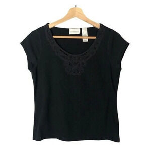 Vintage VTG Liz Claiborne Petite Black Short Sleeve T-Shirt S